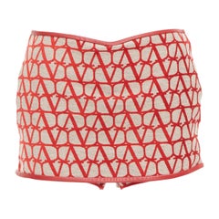 VALENTINO Toile Iconographe red beige logo leather trim mini skort IT38 XS