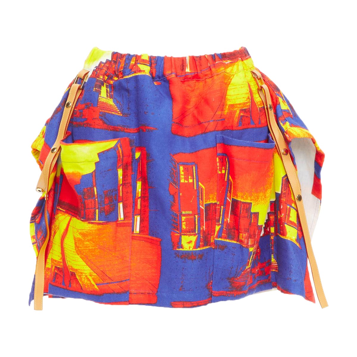 LOUIS VUITTON Salk Institute Leinen Lammfellbesatz Taschenminirock FR34 XS