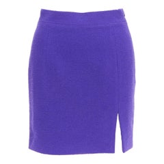 ALESSANDRA RICH royal purple virgin wool boucle front slit mini skirt IT38 XS
