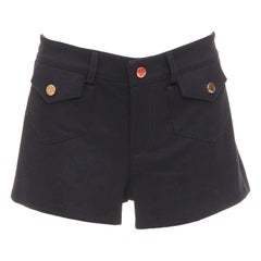 RED VALENTINO black wool blend gold logo buttons mini shorts IT38 XS