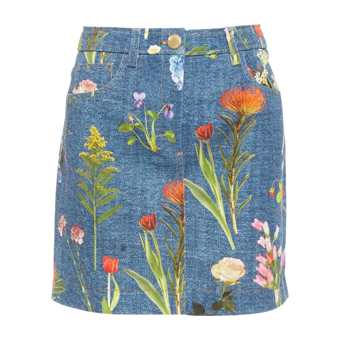 MOSCHINO BOUTIQUE minifalda vaquera de algodón con estampado floral azul IT38 XS en venta
