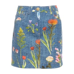 MOSCHINO BOUTIQUE blue floral print cotton denim mini skirt IT38 XS