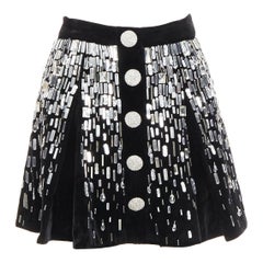 BALMAIN Embellished Skater black silver beads sequins flare mini skirt FR34 XS