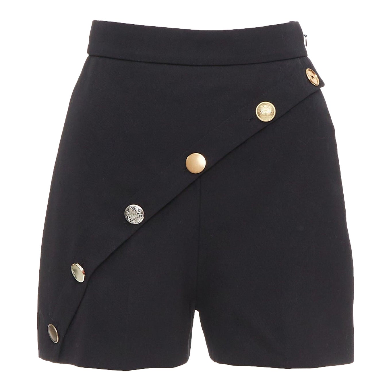 Alexander McQueen 2021 pantaloncini neri con pannelli asimmetrici e multi bottoni IT36 XXS in vendita