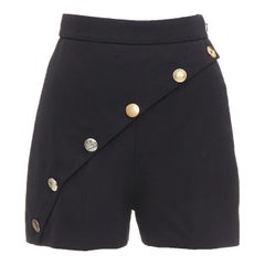 ALEXANDER MCQUEEN 2021 black gold multi buttons asymmetric panel shorts IT36 XXS