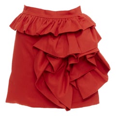 LOU LOU red cotton twill ruffle front high waisted mini skirt XS
