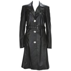 New Versace $7725 Quilted Black Soft Leather Women's Trench Coat with Belt 2