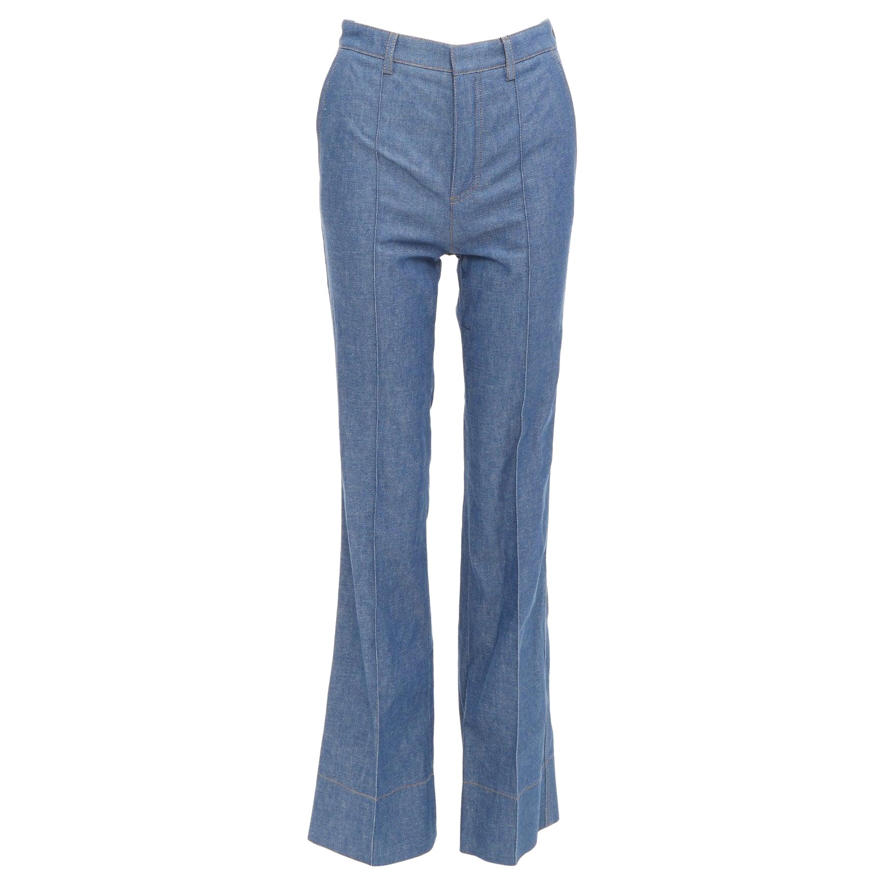 SAINT LAURENT 2022 blau plissierte Jeans mit hoher Taille und ausgestelltem Bein FR34 XS