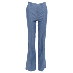 SAINT LAURENT 2022 blue pleated front high waist flare leg jeans FR34 XS