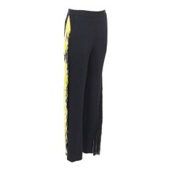 CHRISTOPHER KANE black georgette yellow white fringe trim trouser pants UK8 S