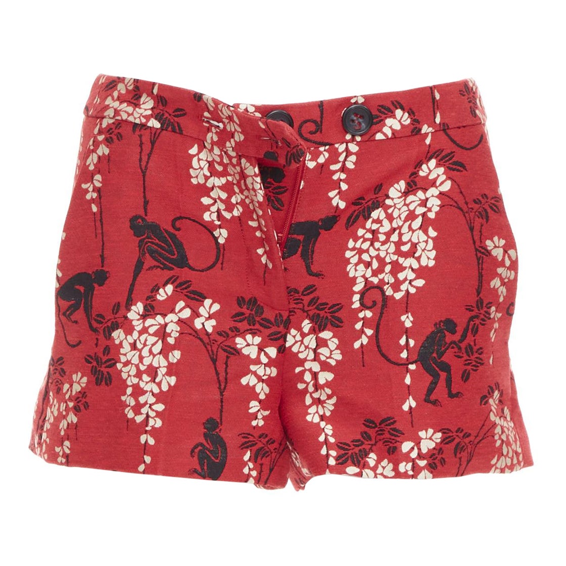 RED VALENTINO - Mini short en jacquard de coton mélangé avec des fleurs de singe rouge IT38 XS