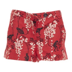 RED VALENTINO red monkey floral cotton blend jacquard mini shorts IT38 XS