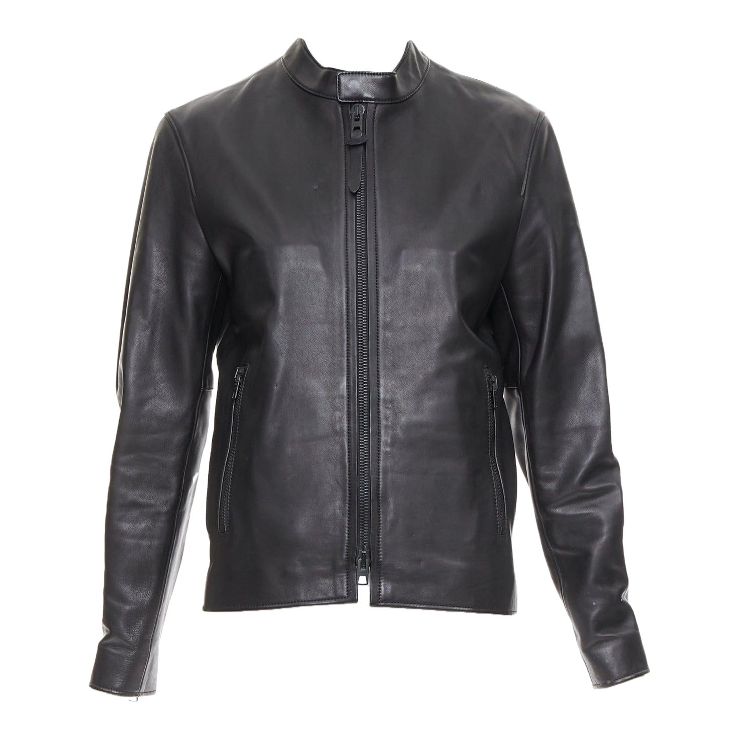 COACH Racer, giacca da corsa con zip in pelle nera US0 XS in vendita