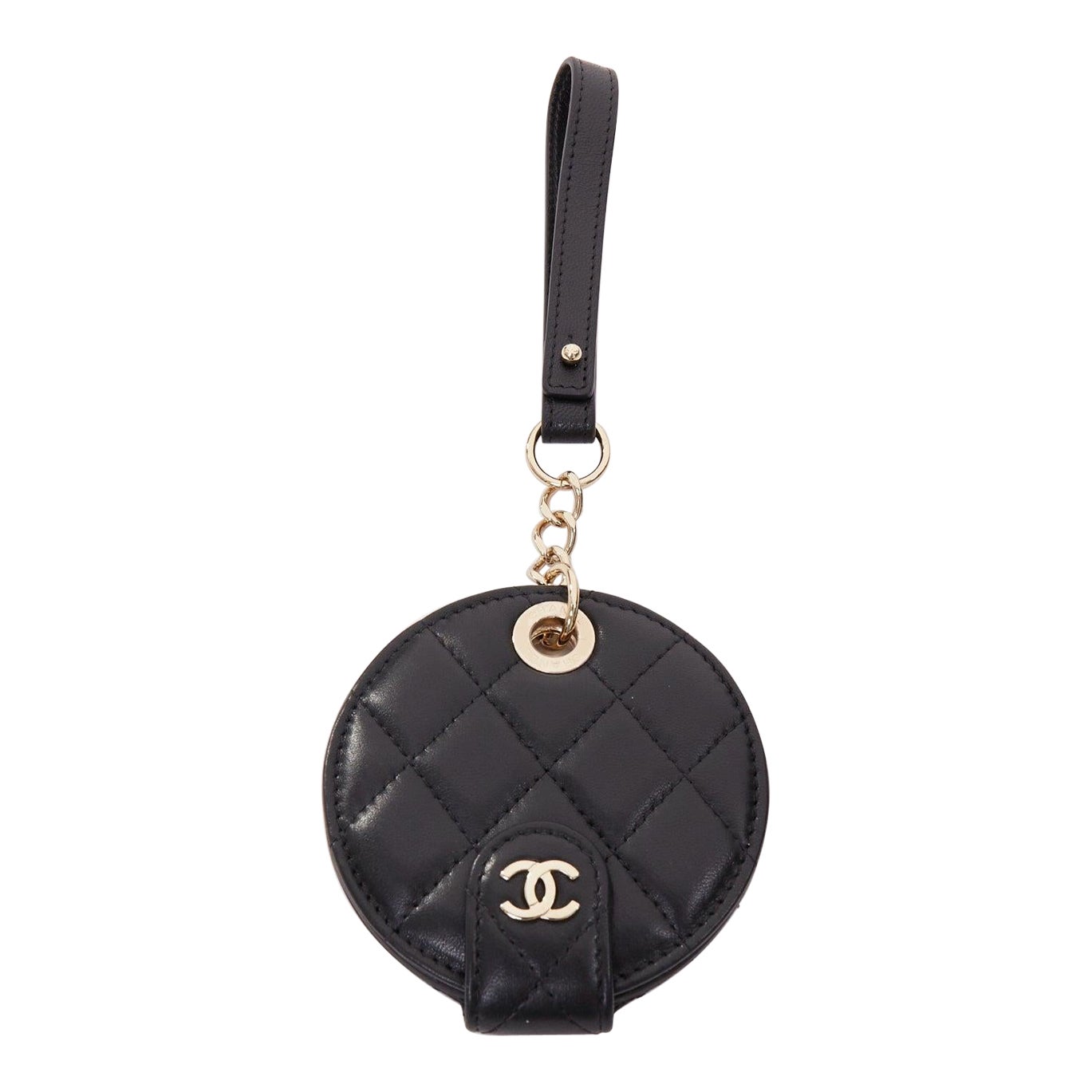 Chanel nero trapuntato in pelle d'agnello CC logo catena rotonda etichetta per bagagli in vendita