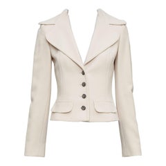 DOLCE GABBANA cream virgin wool tulip collar cropped blazer IT36 XXS