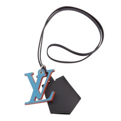 LOUIS VUITTON optic blue yellow logo black leather luggage tag