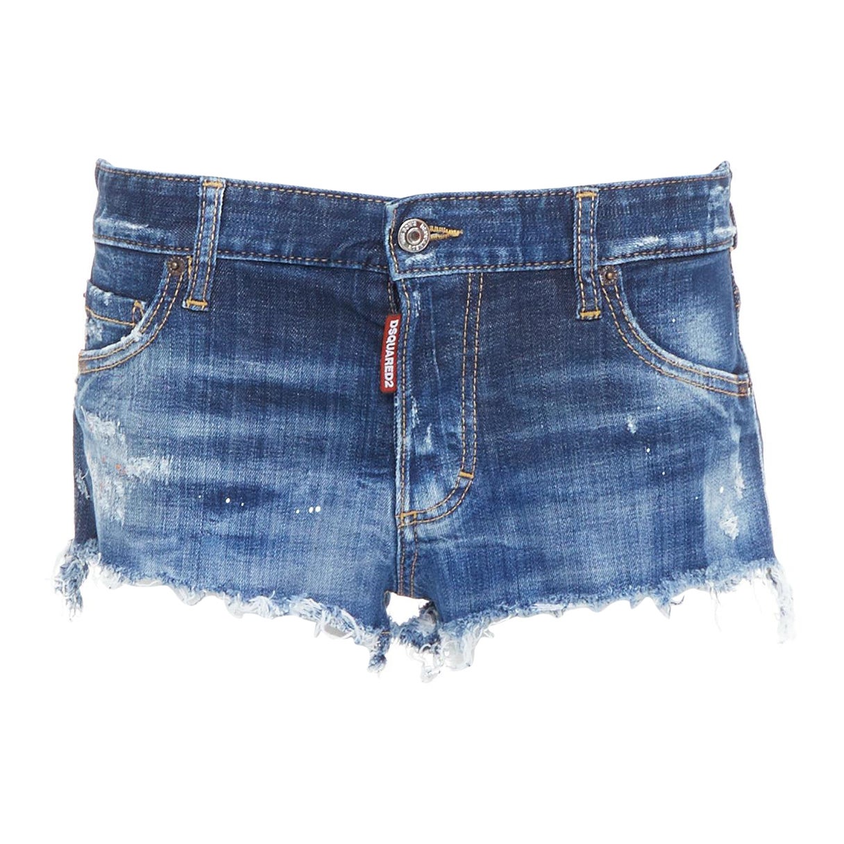 Dsquared2 pantaloncini tagliati in denim blu scuro lavato e dipinto IT38 XS