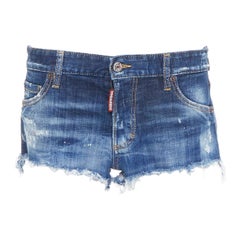 DSQUARED2 dark washed blue distressed painted denim cut off shorts IT38 XS