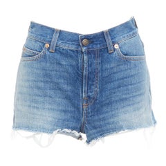 GUCCI Disney Donald Duck blue denim yellow patch cut off shorts 23"