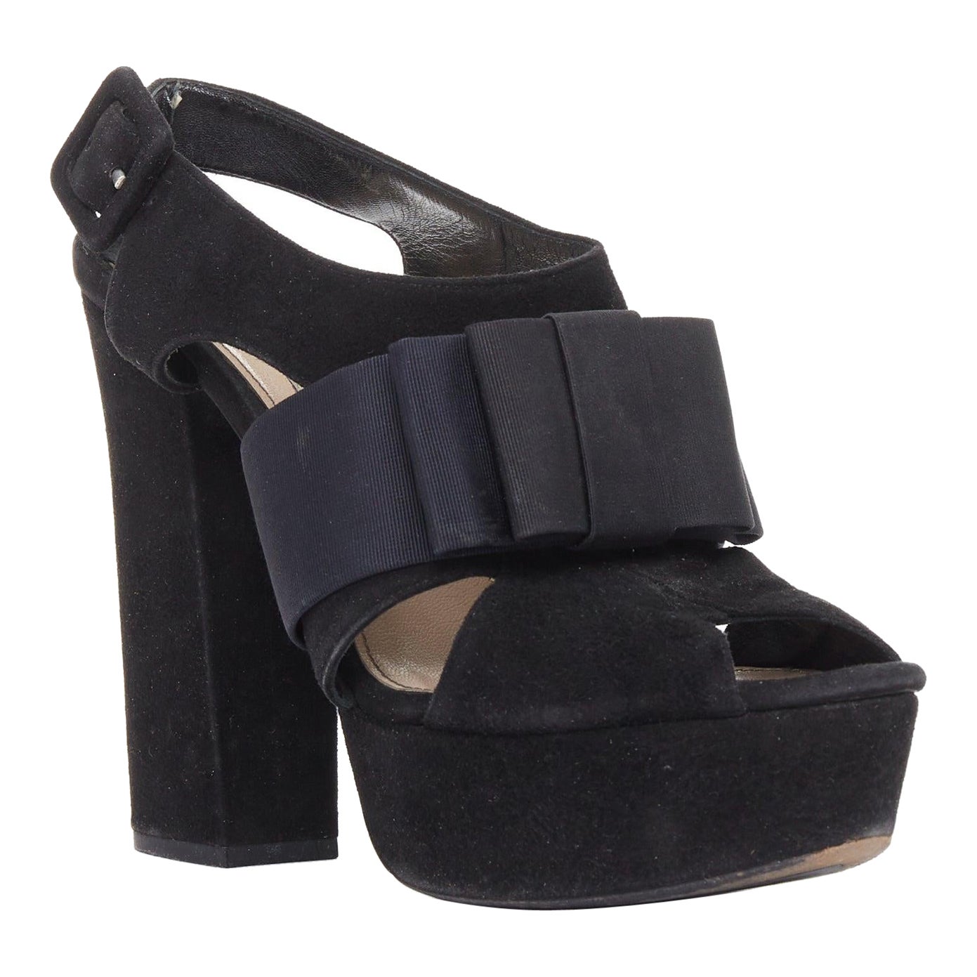 MIU MIU nero in pelle scamosciata con fiocco origami e tacchi a spillo EU35 in vendita