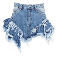 NATASHA ZINKO blau gewaschene ausgefranste geschichtete Saum Mini-Shorts mit hoher Taille XS