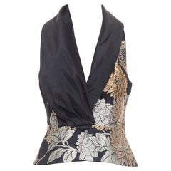 Giorgio Armani gilet a T in seta orientale con jacquard floreale IT36 XXS