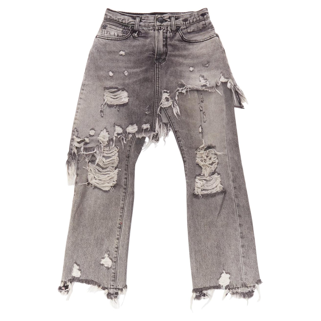 R13 gonna asimmetrica a strati con lavaggio stone distressed grigio XS