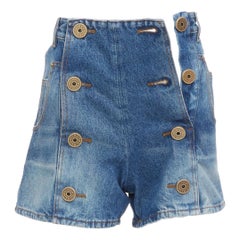 BALMAIN blue washed bronze logo buttons high waisted denim shorts FR34 XS
