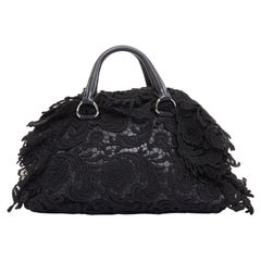 PRADA 2008 Lace Pizzo S Bowler black lace overlay leather silver zip bag