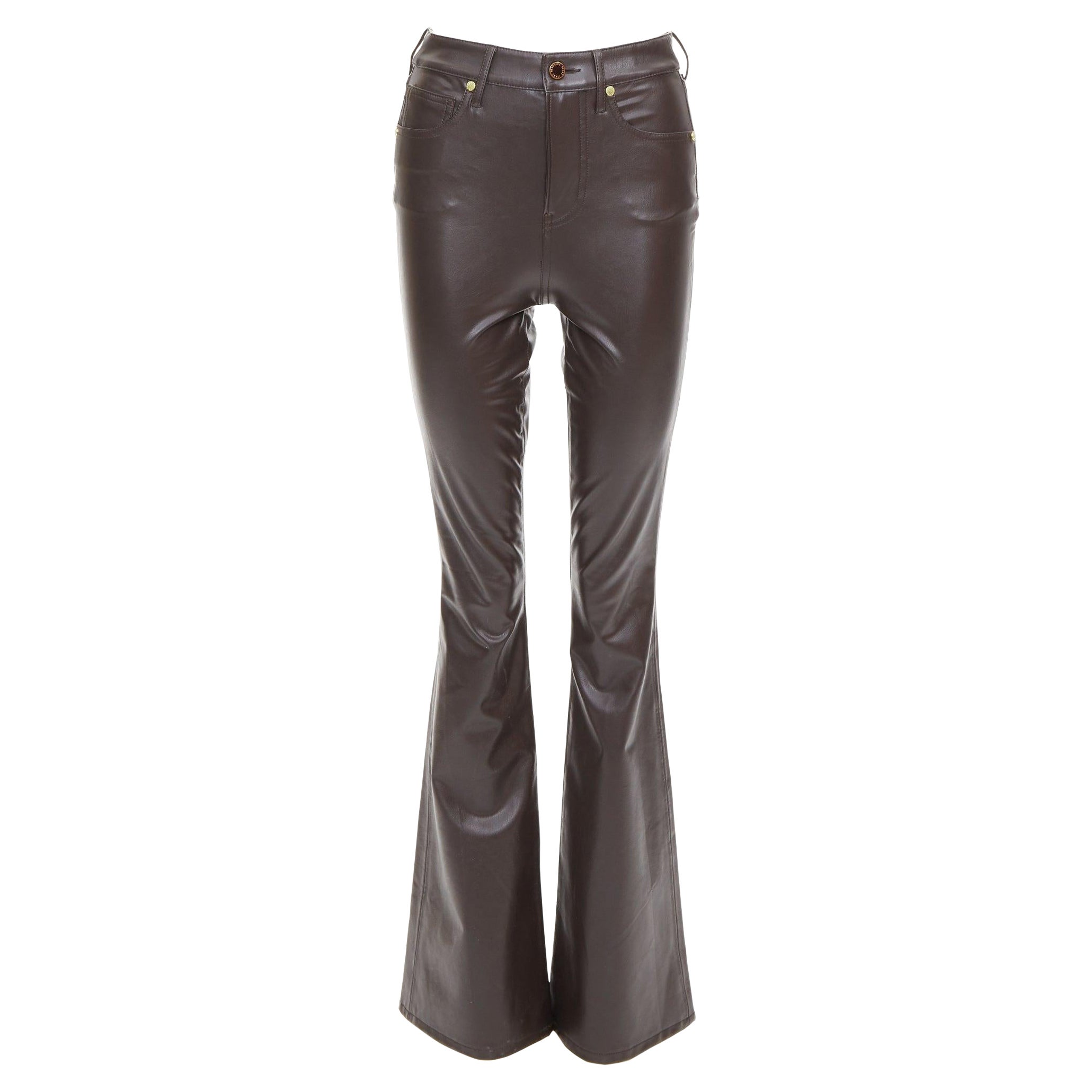 VERONICA BEARD Beverley Skinny Flare Pantalones de tiro alto de piel sintética marrón 24