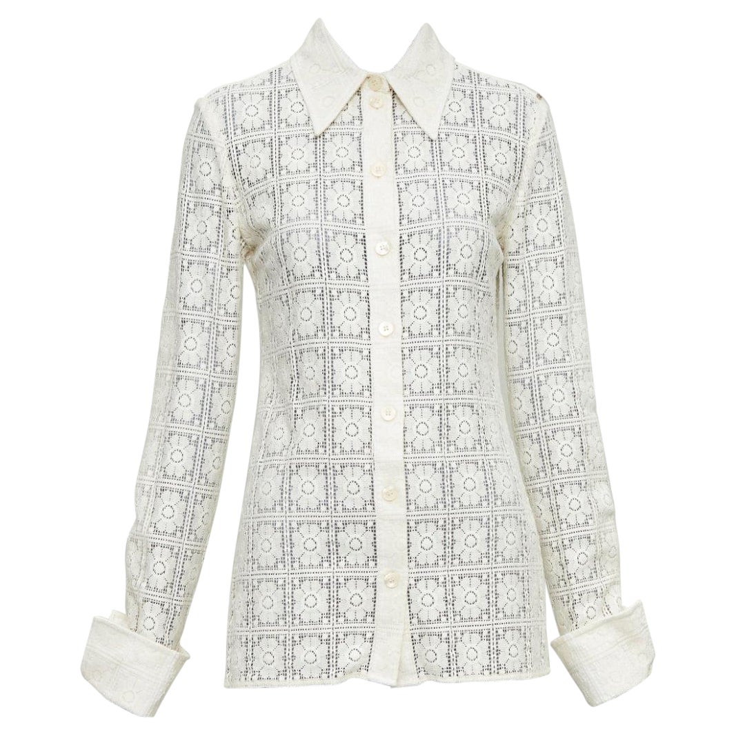 SPORTMAX Camiseta Sava crema algodón ganchillo flores retro XS en venta