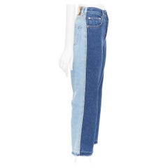 LOEWE blue washed frayed edge mismatch patchwork cropped jeans FR34 XS