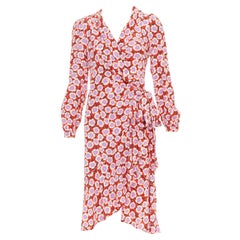 DIANE VON Furstenberg Carla  100% soie  robe portefeuille à fleurs rouges et violettes US2 S
