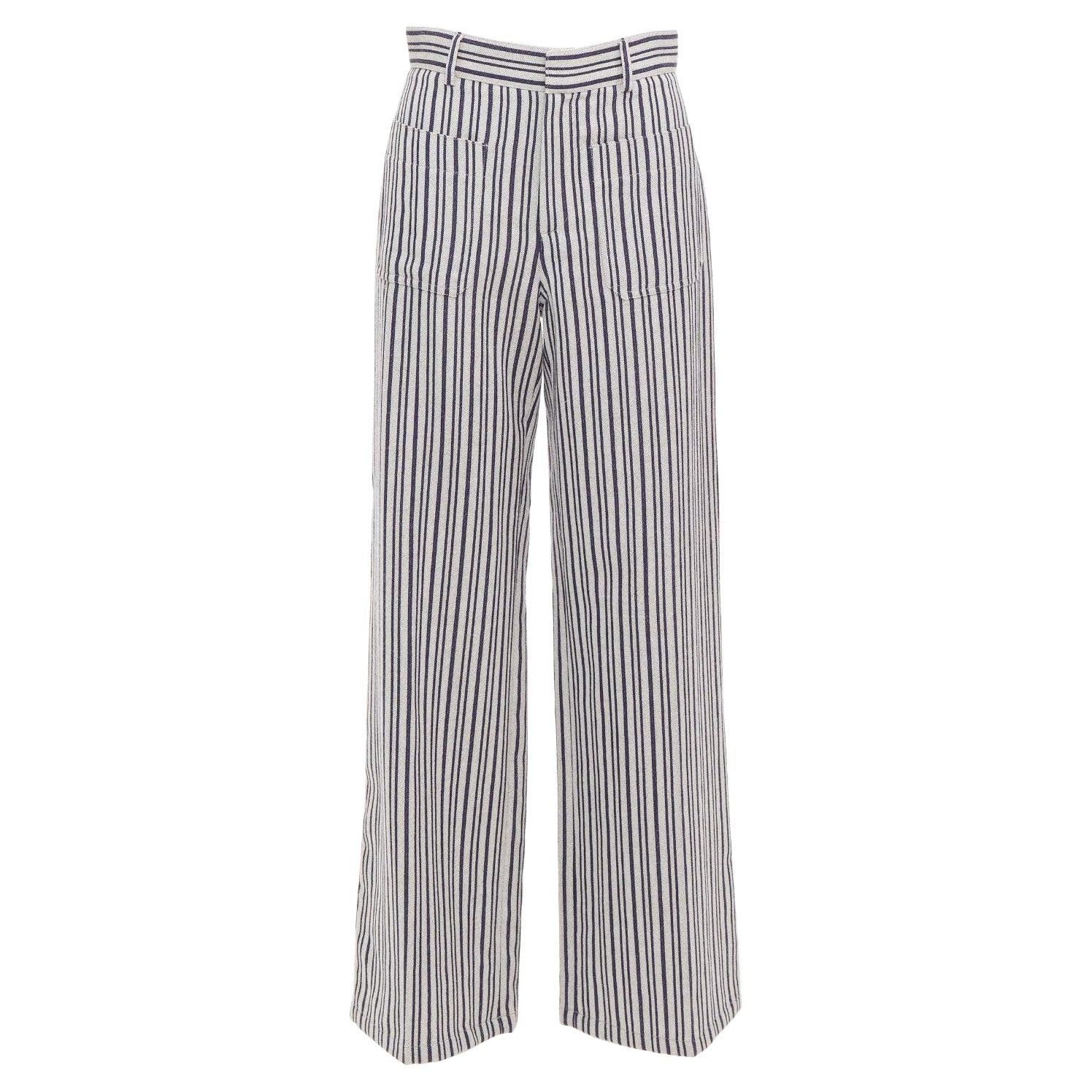 Christian Dior, pantaloni a vita alta a righe in lana vergine grigia marina FR36 S
