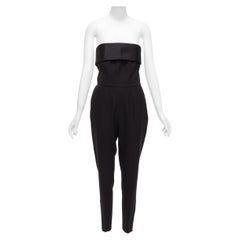 SAINT LAURENT 2014 tuta in lana vergine nera in seta con pannello in raso senza spalline FR38 M