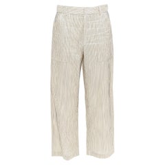 CHRISTIAN DIOR - Pantalon large cropped en soie de coton rayé beige marine FR36 S
