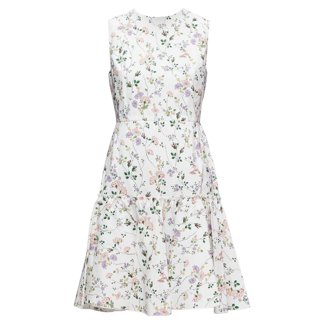 GIAMBATTISTA VALLI blanc vert nylon soie imprimé floral robe flare fit IT42 M