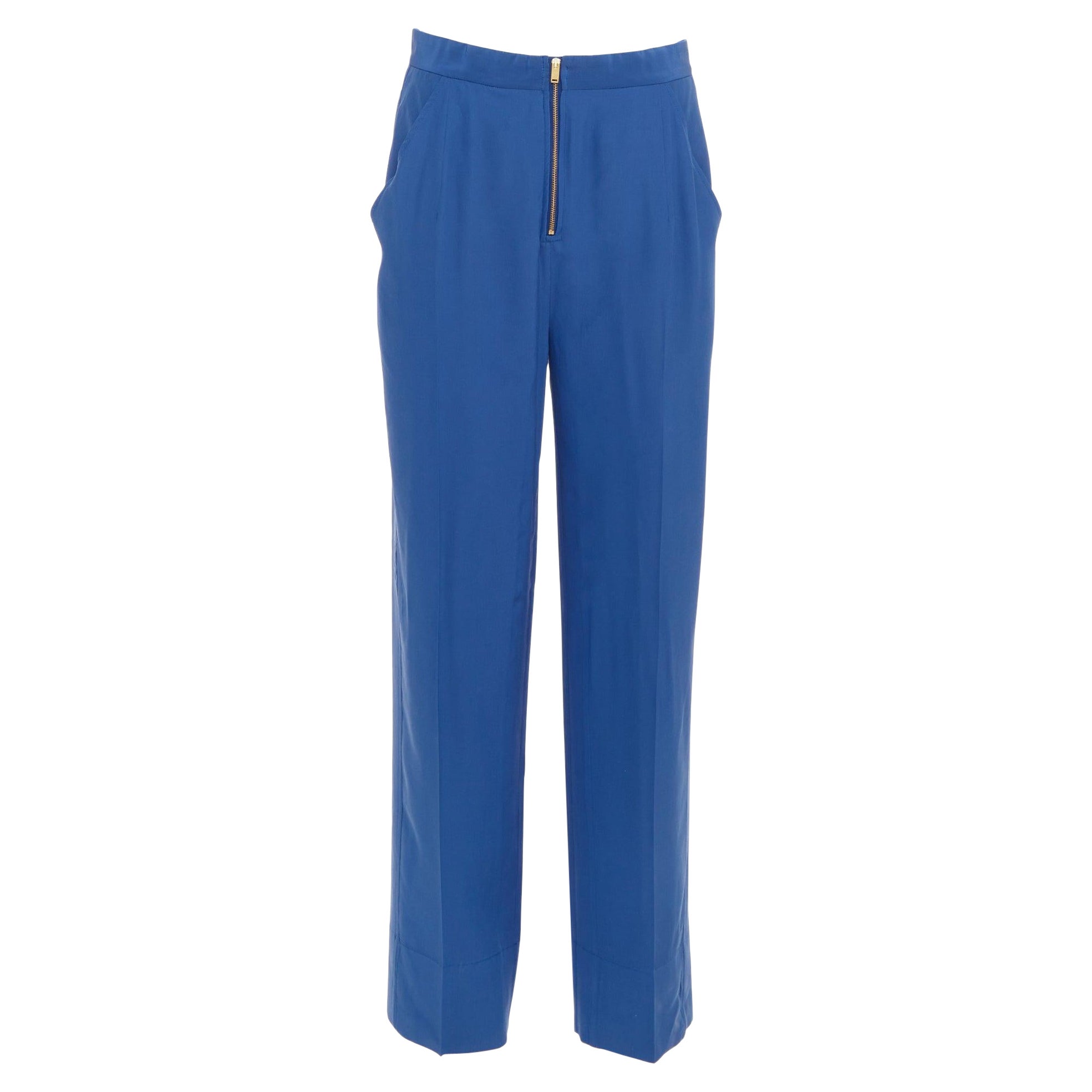 Vecchi Celine Phoebe Philo pantaloni affusolati con mezza zip in seta blu FR34 XS in vendita