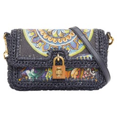 DOLCE GABBANA 2013 Runway navy raffia braid baroque gold lock crossbody bag