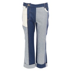 MONSE azul claro oscuro invertido deconstruido patchwork flare cropped jeans US2 S