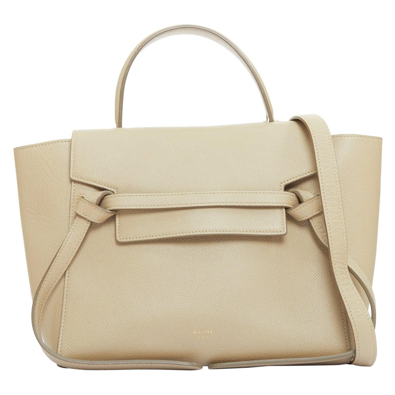 CELINE Mini Belt, borsa in pelle di vitello beige con manico passante