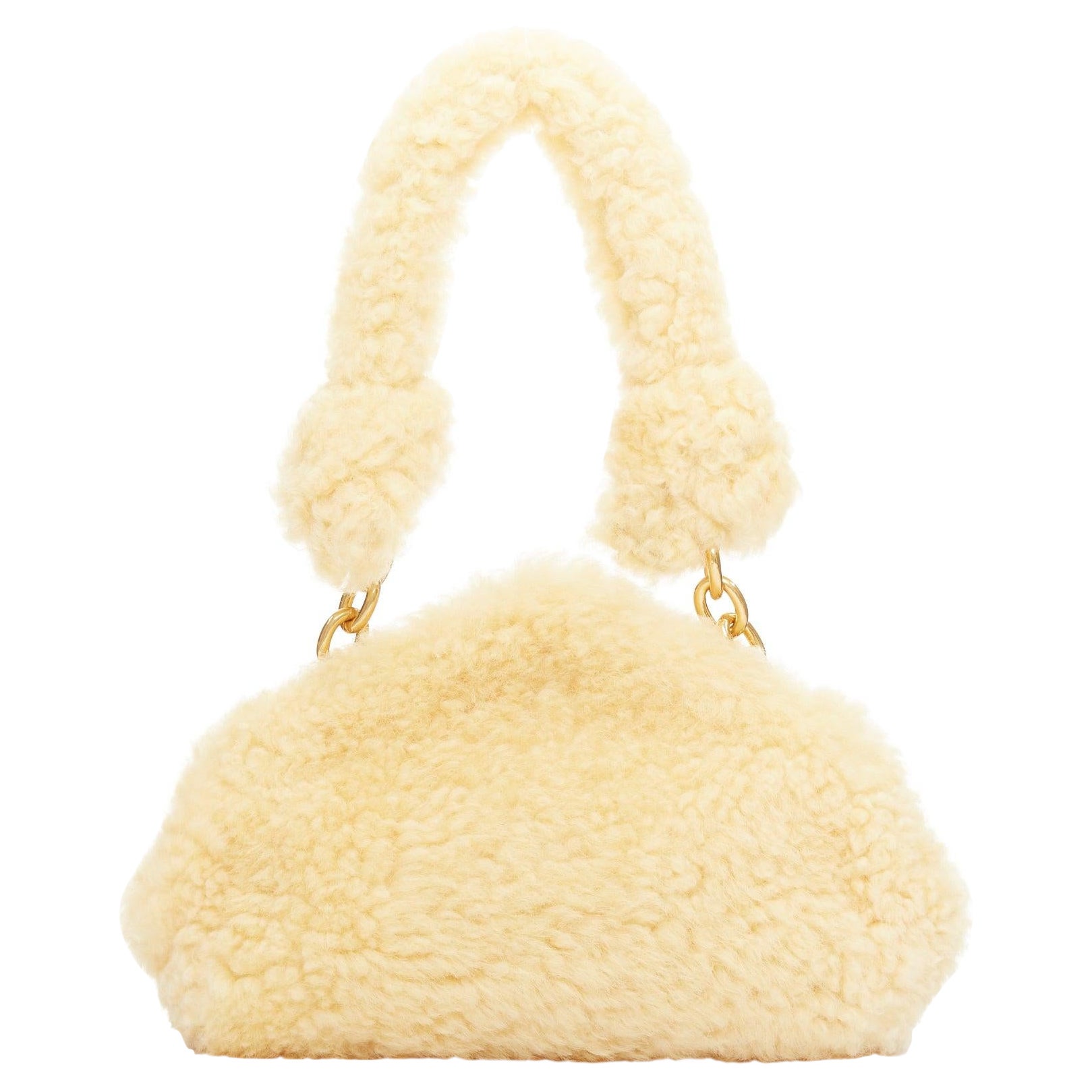 BOTTEGA VENETA Sherpa Teddy Gold Shearling Pelz Kette Unterarm Umhängetasche im Angebot