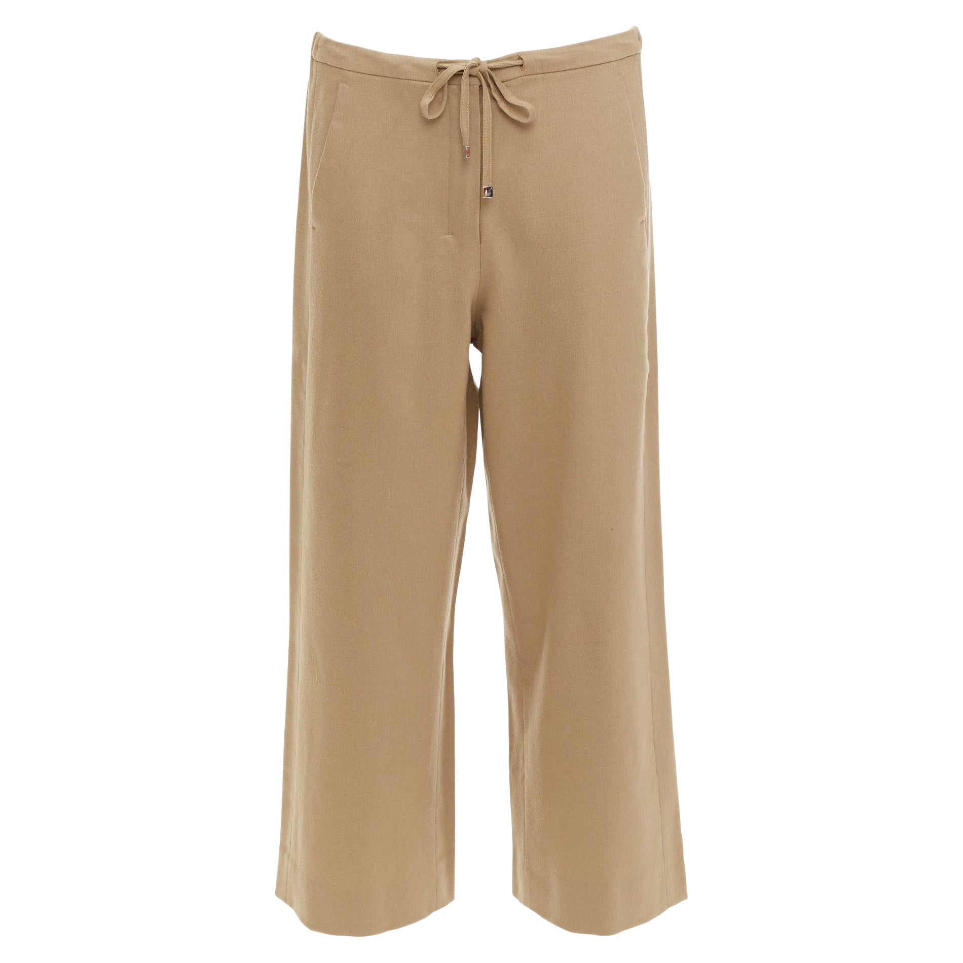 MAX MARA ' camel mezcla de lana virgen cintura con cordón pantalón cropped de pernera ancha 32"