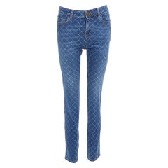 CHANEL blue washed diamond grid quilt mid waist skinny jeans FR38 M