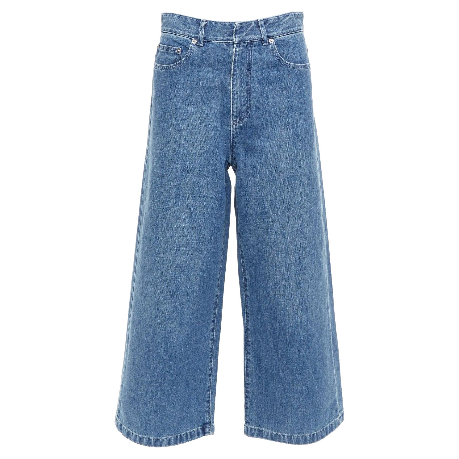 CHRISTIAN DIOR azul lavado bolsillos con pinzas cintura media ancha vaqueros cropped