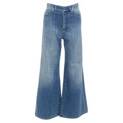 CHRISTIAN DIOR azul oscuro lavado bolsillos con pinzas vaqueros anchos cropped FR36 S