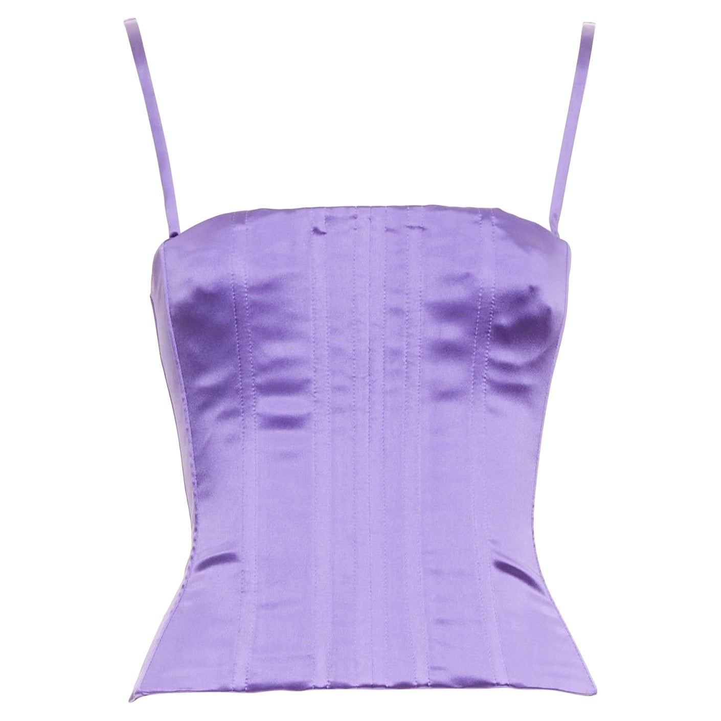 Dolce & Gabbana - Top corset à bretelles spaghetti ajusté et désossé en satin violet IT40 S en vente