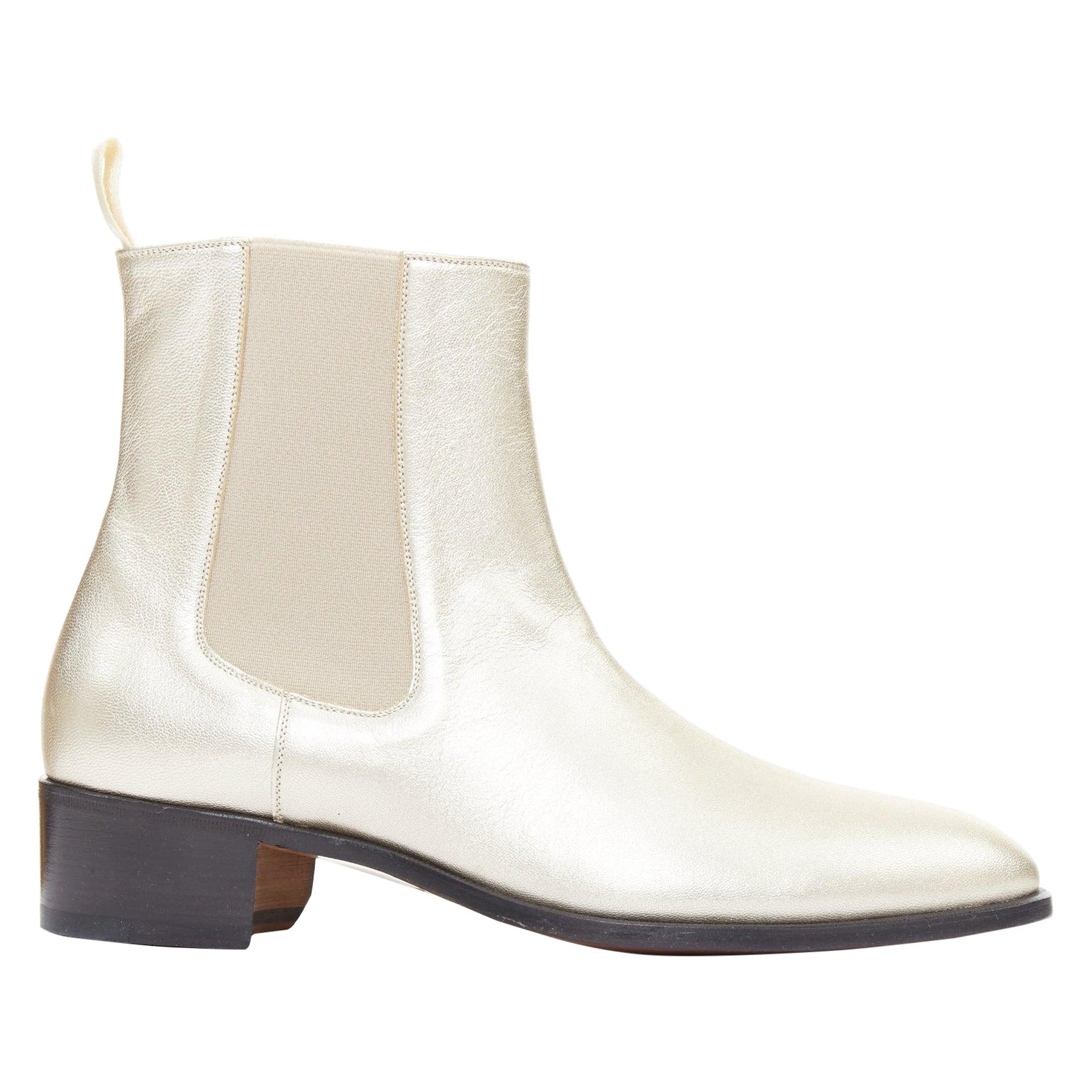TOM FORD metálico oro claro cuero cubano tacón Chelsea botines UK9 EU43 en venta