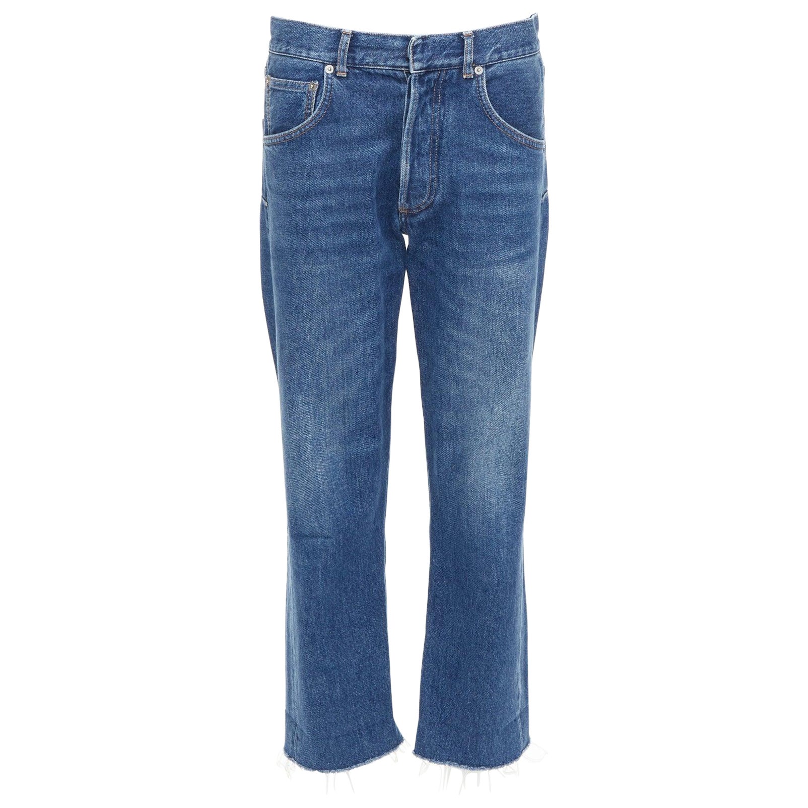 CHRISTIAN DIOR azul lavado bolsillos con pinzas dobladillo deshilachado vaqueros anchos cropped FR32 XXS