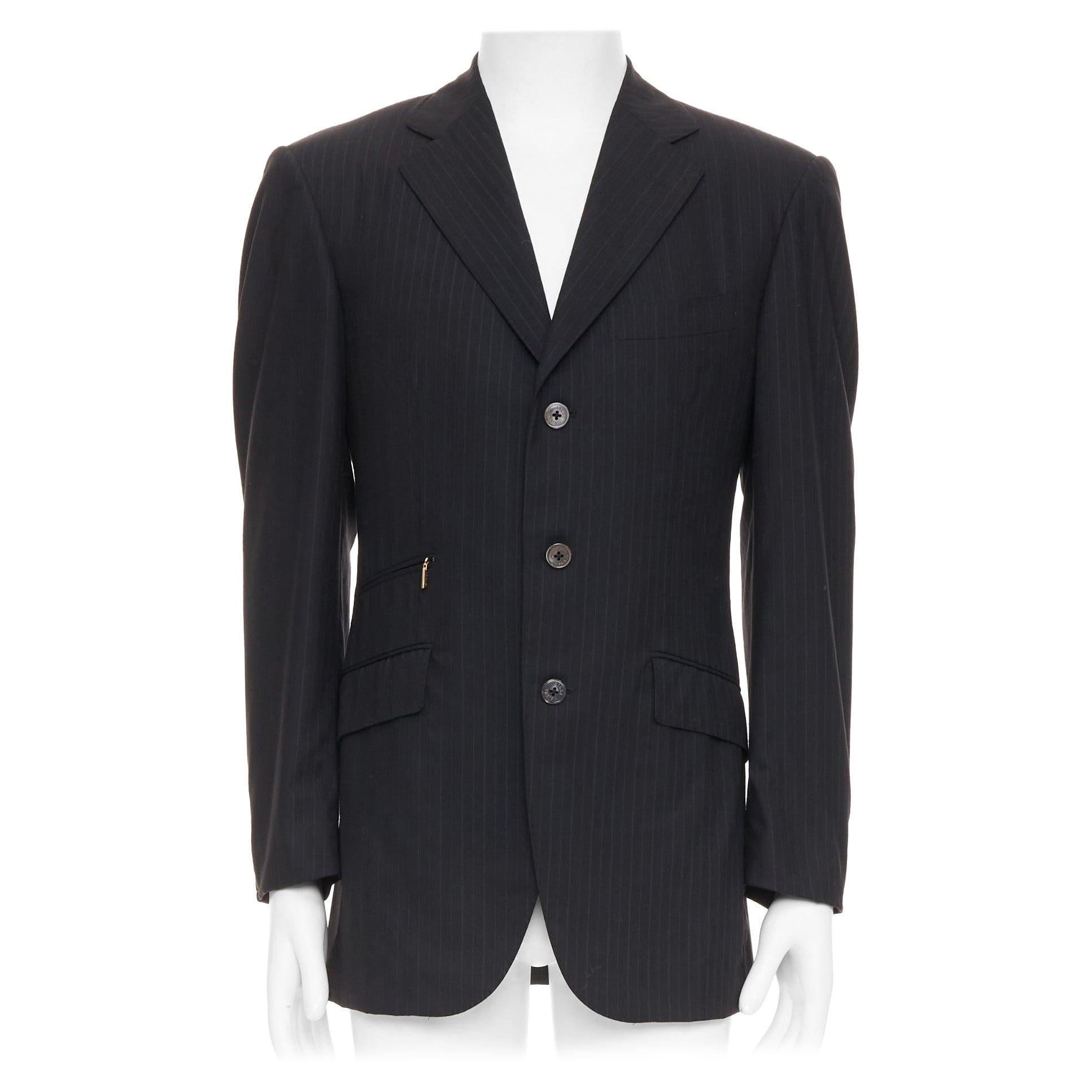ZILLI PARIS blazer noir 100% laine à rayures 3 boutons poche zippée FR48 M